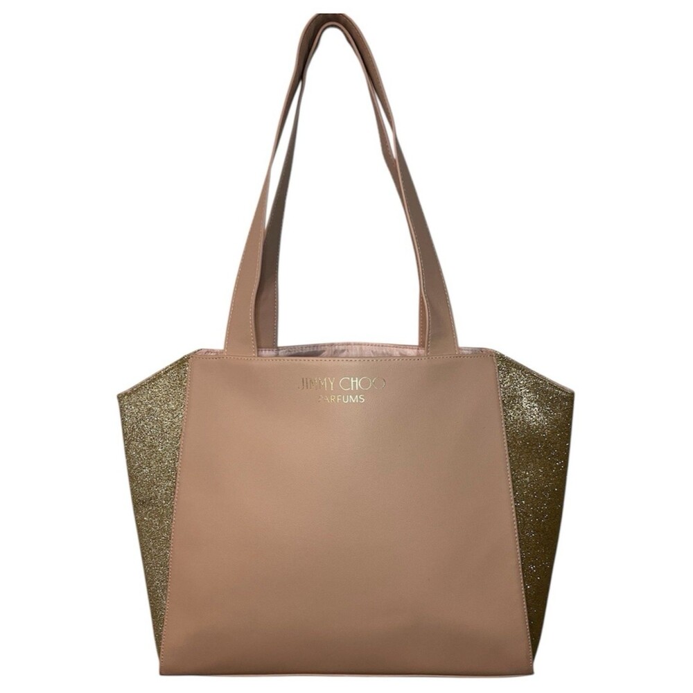 Jimmy Choo Pink Tote Bag Rose Gold Glitter Sides Travel Beach GWP